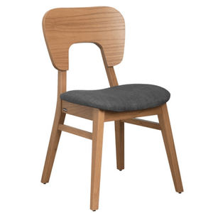 SILLA DE MADERA NAOTO LUSTRE ROBLE TAPIZADO TELA GRIS CLARO