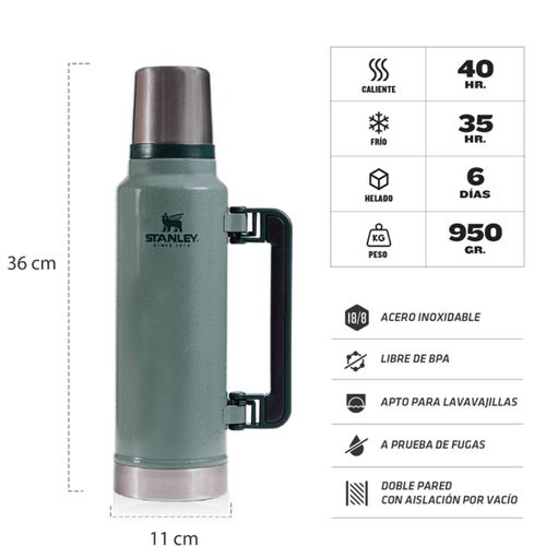 TERMO STANLEY 1.4L ASA PLEGABLE CON TAPON CEBADOR VERDE