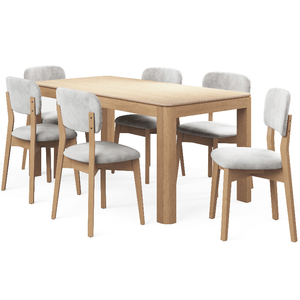 JUEGO DE COMEDOR PERGAMINO GANDIS MESA 1.80mts + 6 SILLAS EYRA TAPIZADO TURQUESA
