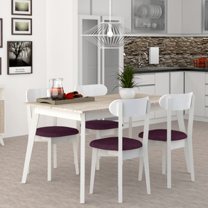 JUEGO DE COMEDOR PERGAMINO MESA HELSINKY ROBLE + 4 SILLAS GENOVA