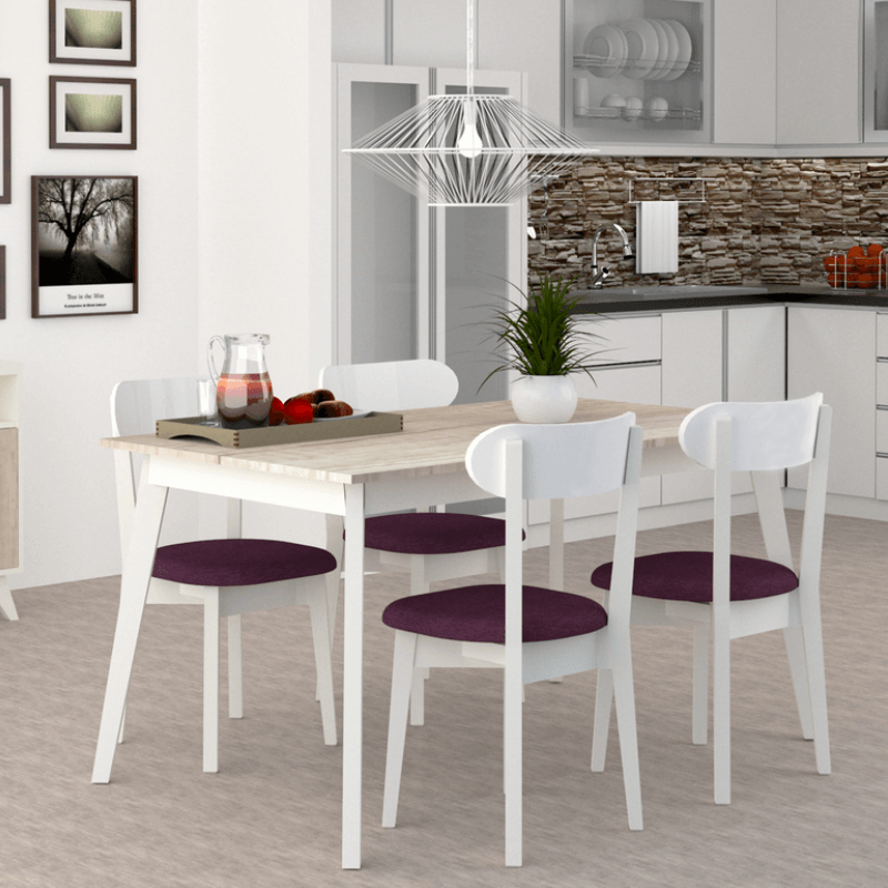 MESA-ARTICA-1.20-TAPA-HELSINKY-ROBLE---4-SILLAS-GENOVA