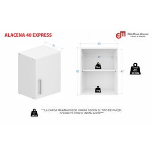 ALACENA E-MOSCONI 1 PUERTA 0.40m TONO BLANCO 10152