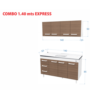 COMBO DE COCINA E-MOSCONI 1.40mts SIN BACHA TONO CHOCOLATE 10145