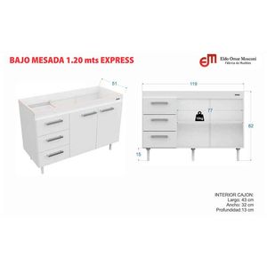 BAJO MESADA E-MOSCONI SIN BACHA 1.20mts TONO BLANCO 10132