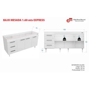 BAJO MESADA E-MOSCONI S/ BACHA 1.60mts TONO BLANCO 10136