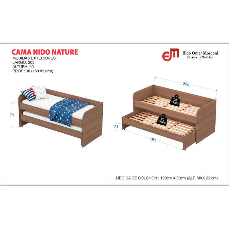CAMA-NIDO-MOSCONI-81045-DOBLE-1-PLAZA-NATURE-INFANTIL-JUVENIL-TABACO
