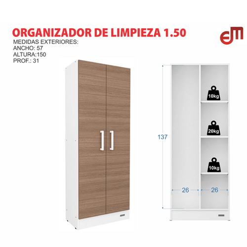 ESCOBERO E-MOSCONI 2 PUERTAS 1.50m TONO BLANCO 10073