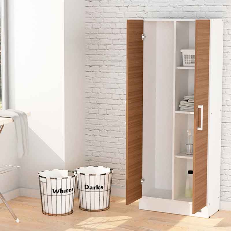 Escobero Mueble Organizador de Limpieza 1.80 MTS. 2 Puertas Blanco frente  Carvalho Mezzo