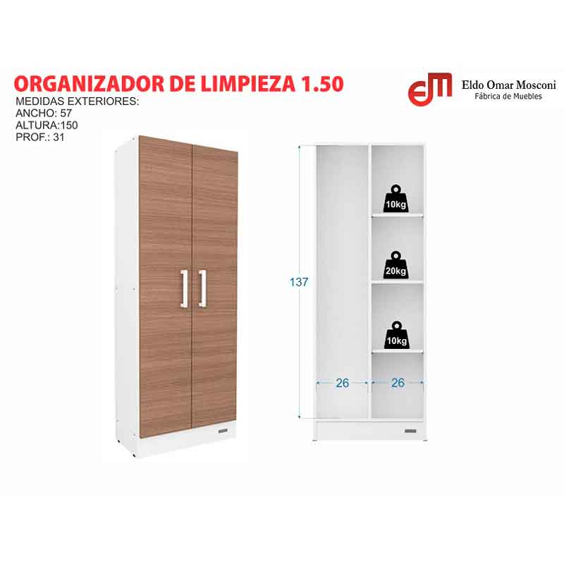 Escobero Mueble Organizador Melamina 1,80m 2 Puertas Mosconi