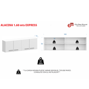 ALACENA E-MOSCONI 4 PUERTAS 1.60m TONO CHOCOLATE 10117