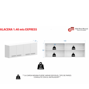 ALACENA E-MOSCONI 4 PUERTAS 1.40m TONO BLANCO 10068