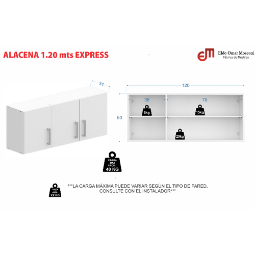 ALACENA E-MOSCONI 3 PUERTAS 1.20m TONO CHOCOLATE 10115