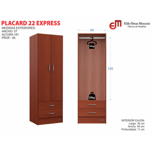 PLACARD E-MOSCONI 2 PUERTAS CHOCOLATE 57x181x46cm 55976