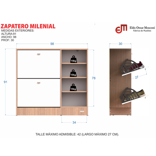 ZAPATERO E-MOSCONI 2 CAJONES 1PUERTA TONO BLANCO 55280