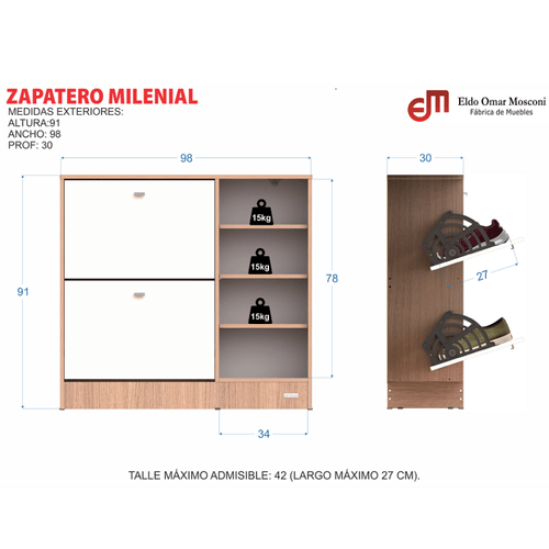 ZAPATERO E-MOSCONI 2 CAJONES 1PUERTA TONO VENEZIA 55283