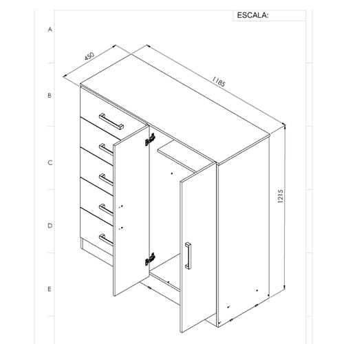 CHIFONIER 1.18m 5 CAJONES 2 PUERTAS TONO VENECIA 3404