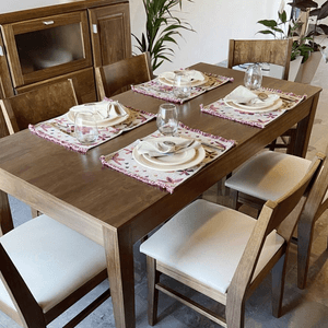 JUEGO DE COMEDOR MADERA MOBILIA GIOVA TONO CASTAÑO