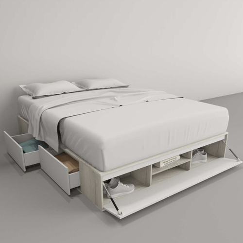 CAMA-BOX SOMMIER TABLES 1.60m CON CAJONES TONO NEVADO/EVEREST 6443-NCE
