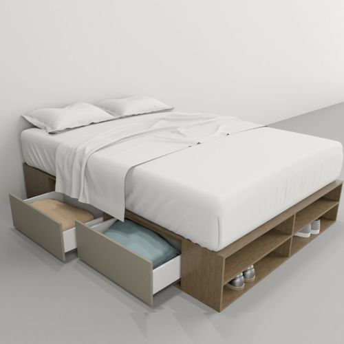 CAMA-BOX SOMMIER E-TABLES 1.40m CON CAJONES Y ESTANTES TONO NOGAL-GRIS C 6442-CNG