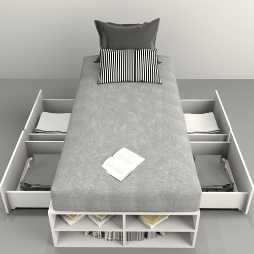 CAMA-BOX SOMMIER TABLES 1Plz CON CAJONES TONO EVEREST-BLANCO 6440
