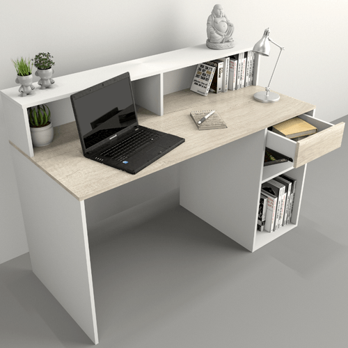 ESCRITORIO E-TABLES CON REPISA TONO NEVADO-EVEREST 3049-NCE