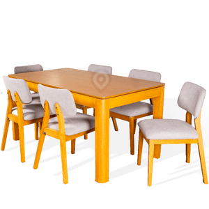 JGO.DE COMEDOR E-PERGAMINO MESA LACAR 1.60 ROBLE LERIEX + 6 SILLAS ROSSE TELA GRIS CLARO RES. TAP.