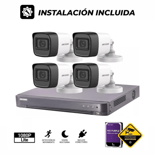 KIT VIGILANCIA HIKVISION 4 CAMARAS HD + DVR 4 CONECTORES
