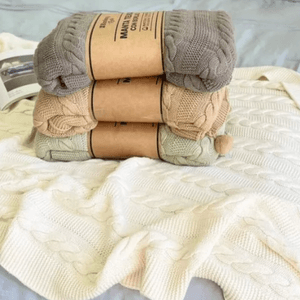 MANTA BLANKERY TEJIDA RUSTIC C/BORLAS BEIGE BH074 - 001