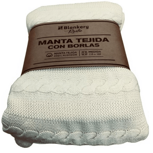 MANTA BLANKERY TEJIDA RUSTIC C/BORLAS NATURAL BH074 - 417