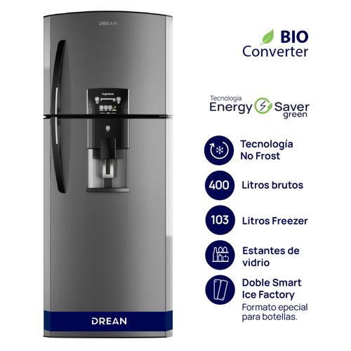 HELADERA NO FROST DREAN 400L ACERO INOX C/DISPENSER RDA400FZRT
