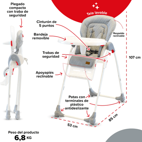 SILLA DE COMER BEBESIT GRIS CEMENTO PLEGABLE 6600-E