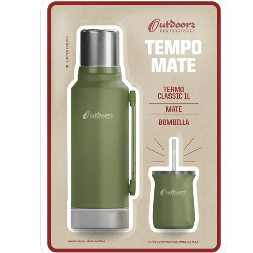 TERMO OUTDOORS VERDE 1 LT + MATE Y BOMBILLA