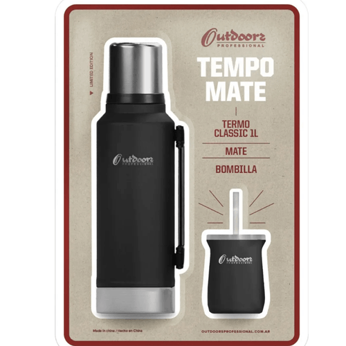 TERMO OUTDOORS NEGRO 1 LT + MATE Y BOMBILLA