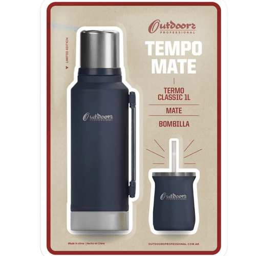 TERMO OUTDOORS AZUL MARINO 1 LT + MATE Y BOMBILLA