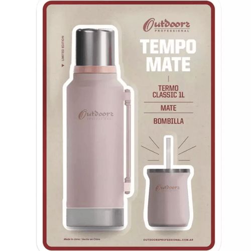 TERMO OUTDOORS ROSA 1 LT + MATE Y BOMBILLA