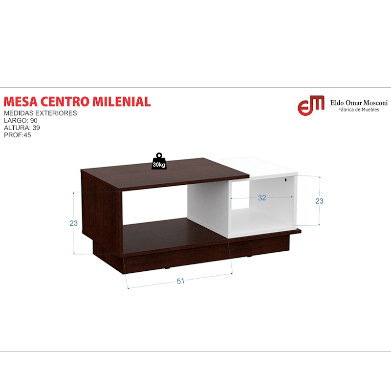 MESA MOSCONI 57110 CENTRO MILENIAL NEB NAT- BLANCO 90 × 39 × 45 cm 3