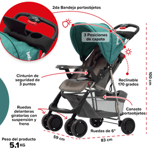 COCHECITO BEBESIT TRAVEL SYSTEM VERDE 1337TS-J