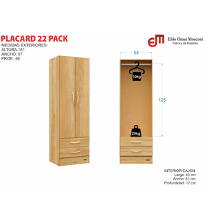 PLACARD E-MOSCONI 2 PUERTAS TONO GREI 181x57x46cm 57180
