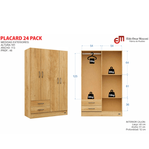 PLACARD E-MOSCONI 4 PUERTAS TONO TISSA 181x113x46cm 57166