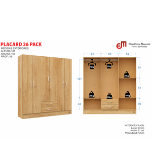PLACARD E-MOSCONI 6 PUERTAS TONO TISSA 181x169x46cm 57169