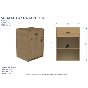 MESA DE LUZ E-MOSCONI 1PUERTA 1CAJON DAKAR PLUS TONO BLANCO 57266