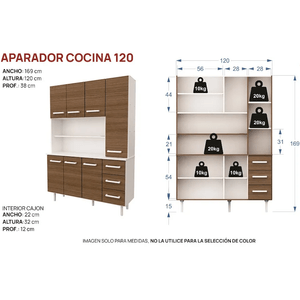 APARADOR DE COCINA E-MOSCONI TONO AVELLANA 120CM 10327