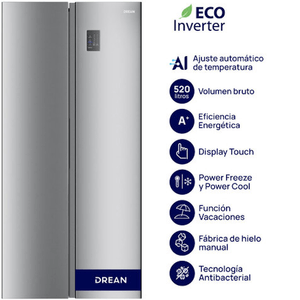 HELADERA DREAN SIDE BY SIDE 503L INVERTER ACERO INOX DSP480LKRSS0