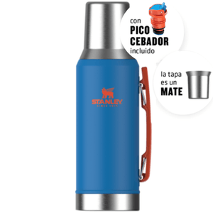 TERMO STANLEY 1.2L MATE SYSTEM CLASSIC AZUL C/LOGO NARANJA