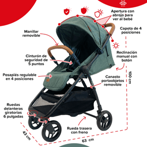 COCHECITO BEBESIT ULTRAPLEGABLE VERDE C/HUEVITO 1321TS-C