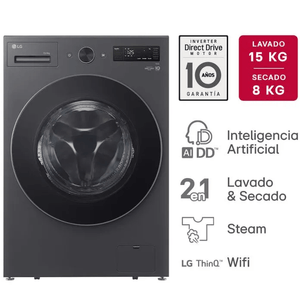 Lavasecarropas LG 15kg Lavado/8kg Secado Inverter Gris WD15EGNTSPG