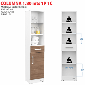 Despensero E-Mosconi 1.80M C/Cajon Tono Blanco 10157