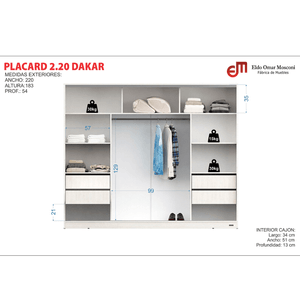 Placard E-Mosconi Dakar 3 Puertas Corredizas Tono Venezia 183x220x54Cm 56649