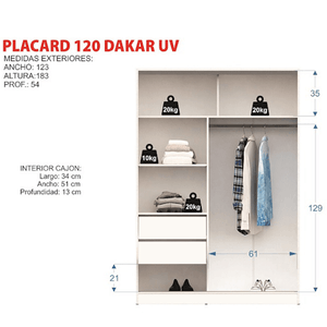 Placard E-Mosconi Dakar Puertas Corredizas Tono Tissa 123x183x54Cm 57385
