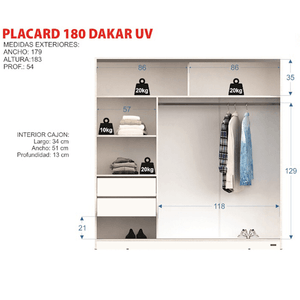 Placard E-Mosconi Dakar Puertas Corredizas Tono Bambu 179x183x54Cm 57380